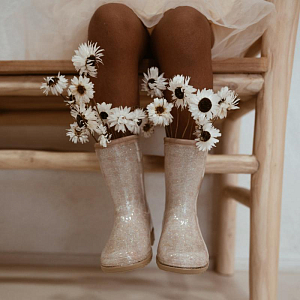 Сапоги резиновые Mrs. Ertha "Bouquet Silhouette Glitter", цветочный эскиз