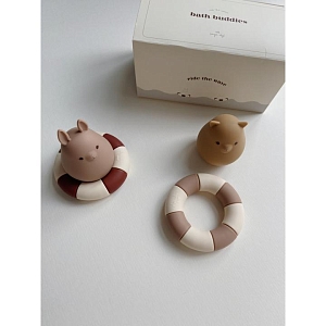 Набор игрушек для ванной Konges Slojd из силикона "Кот и кролик", розовый и миндальный