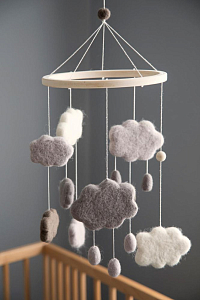Текстильный мобиль с облаками Sebra, серый