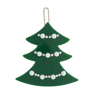 Заколка-зажим "Рождественская ёлка" c жемчугом, коллекция "Glam Collection", зеленая