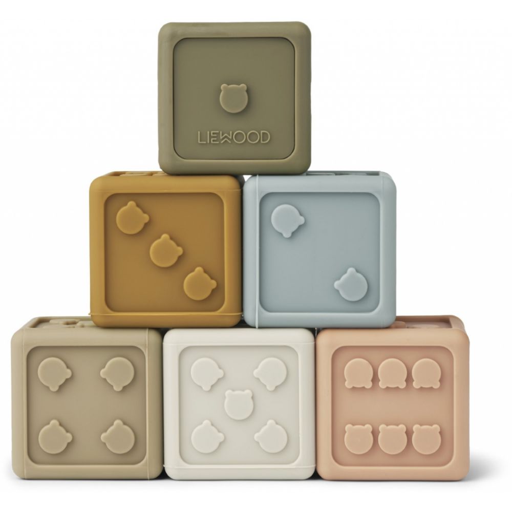 Набор игральных кубиков Liewood из силикона, 6 шт, мульти микс с хаки