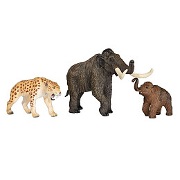 Набор фигурок доисторических животных KONIK мамонт, мамонтенок, смилодон
