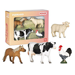 Набор фигурок животных фермы KONIK петух, овца, пони, корова