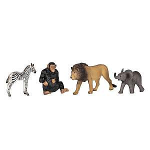 Набор фигурок диких животных KONIK лев, шимпанзе, слоненок, зебра