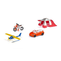 Игровой набор SIKU машина, мотоцикл, водный самолет, палатка