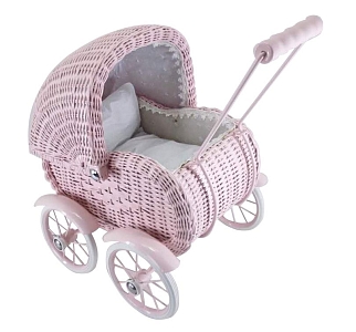 Плетеная коляска для кукол Magni, розовая, большая